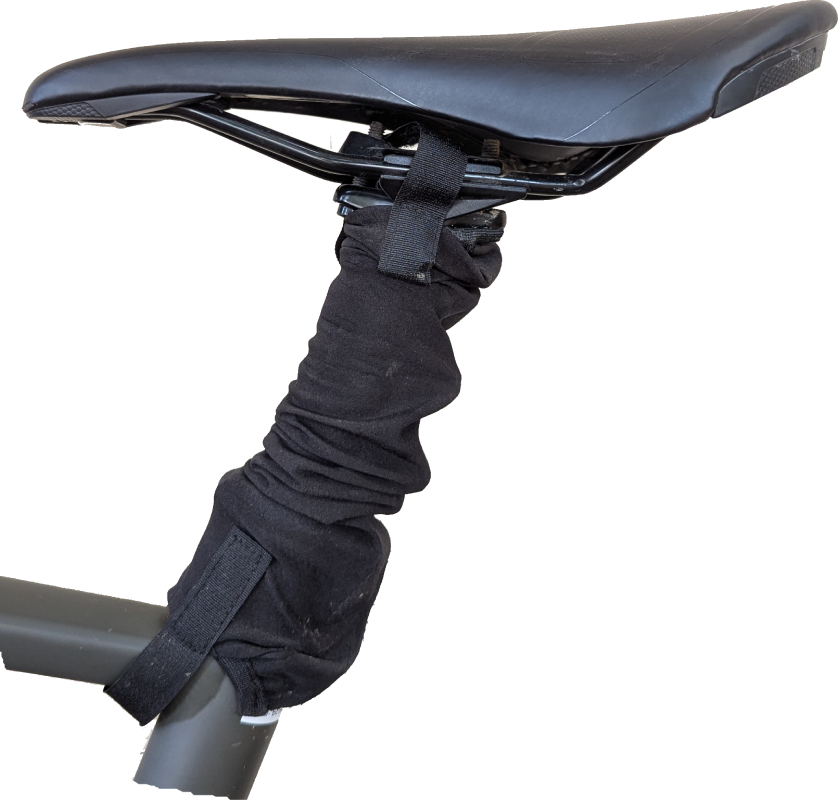 Close-up of Dropper Saver secured under the saddle