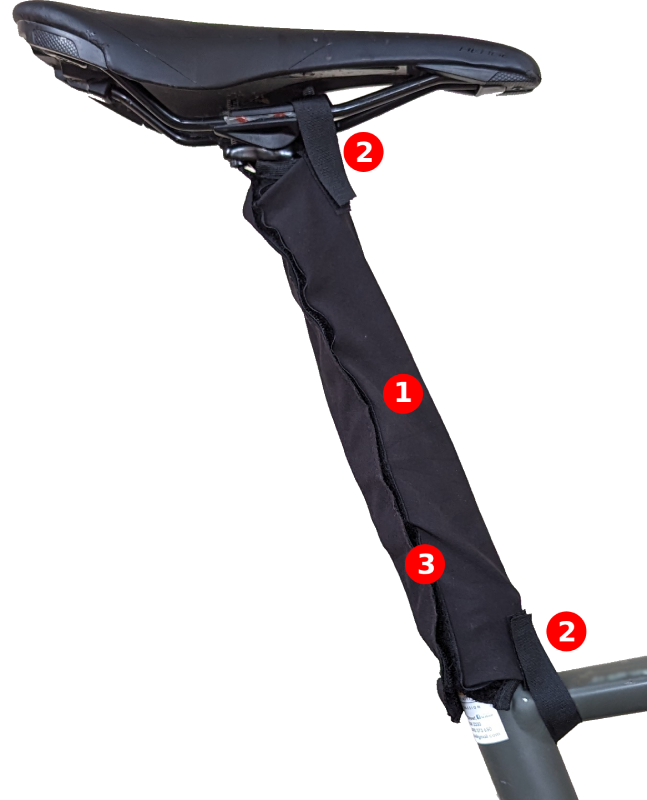 Dropper Saver with numbered callouts showing material, velcro straps and seal
